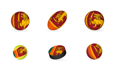 Sports equipment with flag of Sri Lanka. Sports icon set.