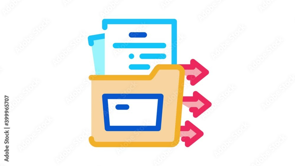 Poster document in folder icon animation. color document in folder animated icon on white background