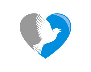 Flying bird inside the love shape