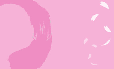 ピンクの墨の丸と桜の花びらの和の背景イラスト