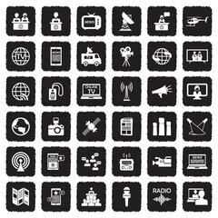 News Reporter Icons. Grunge Black Flat Design. Vector Illustration.