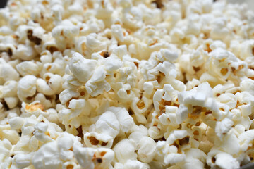 closeup shot of heap white salty popcorn