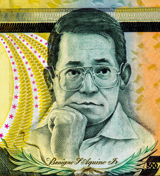  Benigno Aquino, Jr. A Filipino Senator And Former Governor Of Tarlac. Portrait From Philippines 500 Piso 2012 Banknotes.