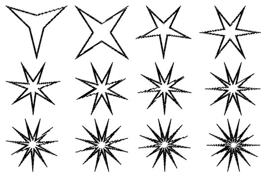 Star - black and white scribble sketch - vector set 