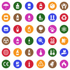 Packing Icons. White Flat Design In Circle. Vector Illustration.