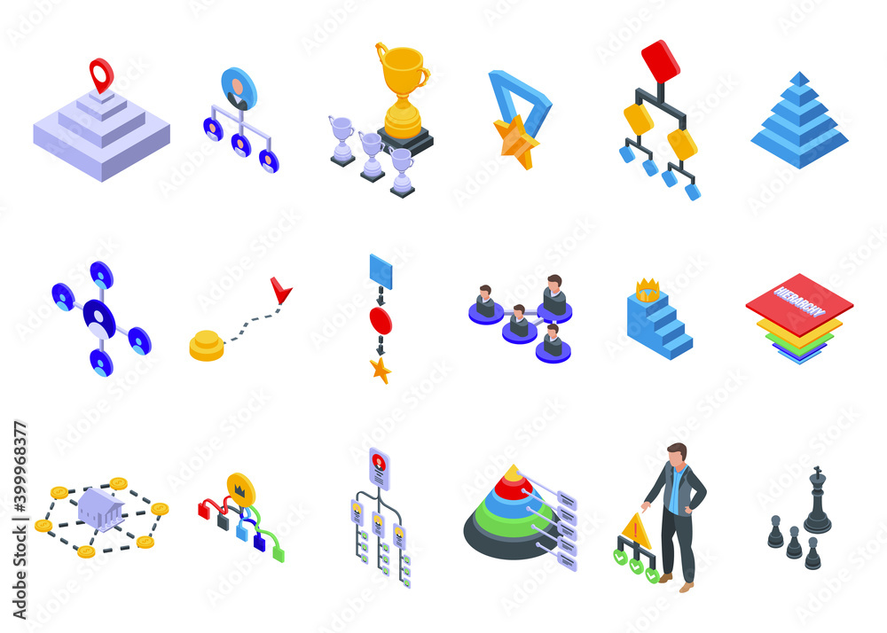 Poster hierarchy icons set. isometric set of hierarchy vector icons for web design isolated on white backgr
