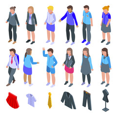 Fototapeta na wymiar School uniform icons set. Isometric set of school uniform vector icons for web design isolated on white background