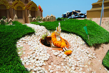 sand pagoda and naga was carefully built, and beautifully decorated Songkran festival