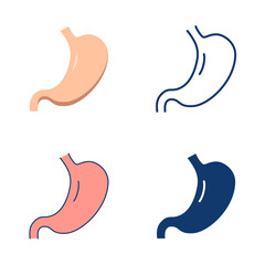 Human stomach icon set in flat and line style