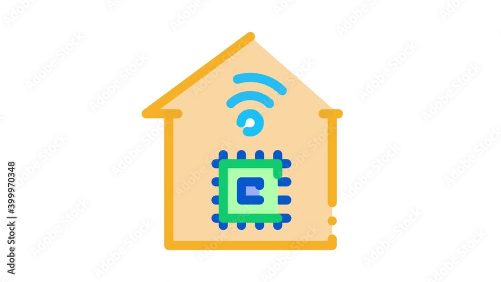 Poster smart house chip wifi Icon Animation. color smart house chip wifi animated icon on white background