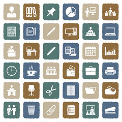 Office Icons. Grunge Color Flat Design. Vector Illustration.