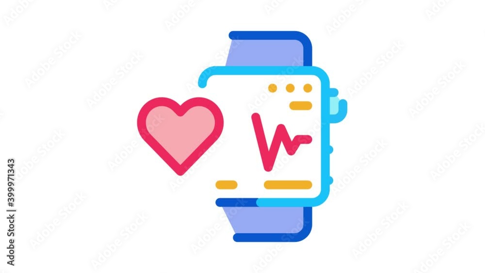 Sticker watch heartbeat Icon Animation. color watch heartbeat animated icon on white background