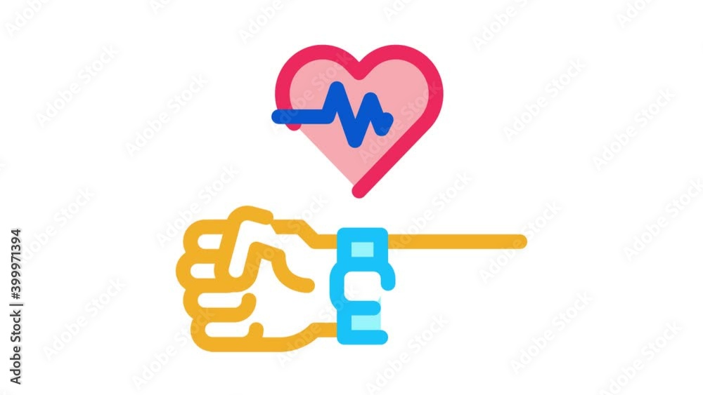 Wall mural watch measuring heartbeat Icon Animation. color watch measuring heartbeat animated icon on white background