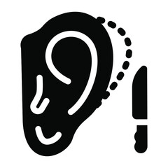 
Knife with ear, ear reduction surgery glyph icon
