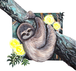 cute animal sloth hand drawn illustration