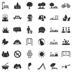 Park And Outdoor Icons. Black Scribble Design. Vector Illustration.