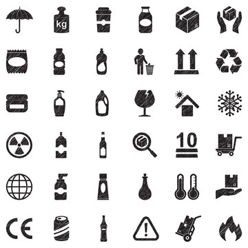 Packing Icons. Black Scribble Design. Vector Illustration.