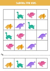 Sudoku game for preschoolers. Cute set of dinosaurs. © Milya Shaykh