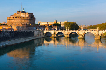 Tiber River, Saint Angelo Bridge and Castle, Rome, Italy, Europe