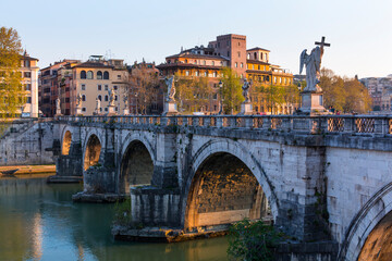 Naklejka premium Tiber River, Saint Angelo Bridge, Rome, Italy, Europe