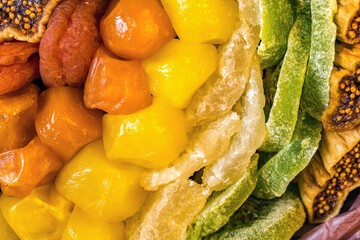 Sweet bouquet composed of dried fruits close up
