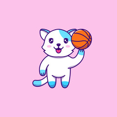 Cute white cat playing basketball