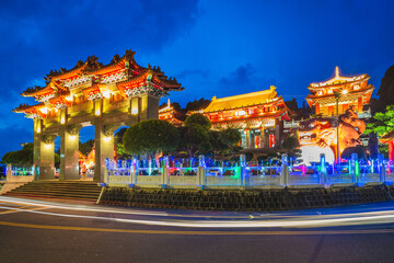 night scene of Wen Wu Temple in Nantou. Translation: wen wu temple,