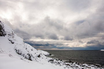 Winter in Bleik Beach, Lofoten Islands, Northern Norway
