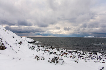 Winter in Bleik Beach, Lofoten Islands, Northern Norway