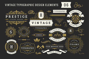 Fototapeta Vintage typographic decorative ornament design elements set vector illustration obraz