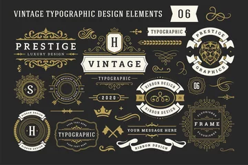 Foto op Aluminium Vintage typographic decorative ornament design elements set vector illustration © provectors