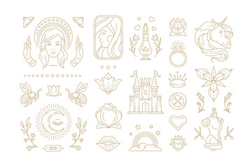 Esoteric and mystic linear symbols set vector illustrations. © provectors