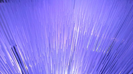 Beautiful blue fiber optics structure slim cables wall in perspective with lights, abstract radial...