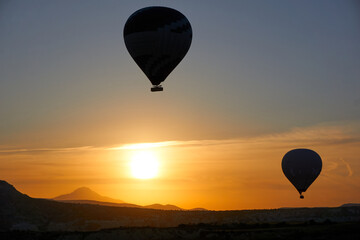 Hot air balloons at sunrise in Cappadocia, Turkey