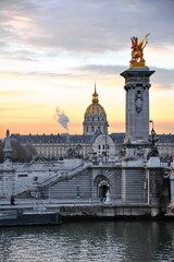 Fototapeta premium View to Invalides church from Alexander III bridge in Paris, France 