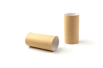 empty paper toilet rolls on white background