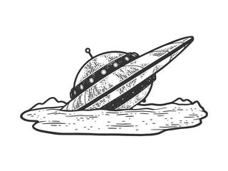 wrecked crashed ufo sketch raster illustration © Oleksandr Pokusai