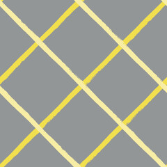 Diagonal weave grid yellow grey seamless pattern background. Painterly brush stroke effect criss cross backdrop. Simple dutone woven style diagonal geometric repeat design. Modern all over print