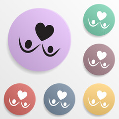 Man holds many hearts badge color set icon. Simple glyph, flat vector of valentine's day- wedding icons for ui and ux, website or mobile application