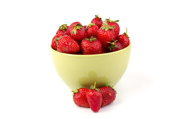 Ripe strawberries isolated on white background, place for text