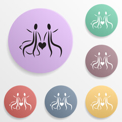 Couple in love with the balls of the heart badge color set icon. Simple glyph, flat vector of valentine's day- wedding icons for ui and ux, website or mobile application