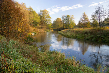 A bridge over a body of water surrounded by trees