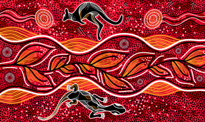 kangaroo and lizard aboriginal art