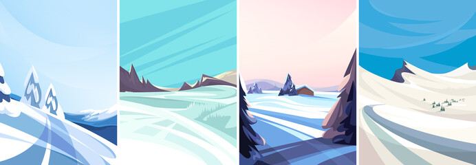 Winter landscapes in vertical orientation. Collection of Beautiful non-urban scenes.