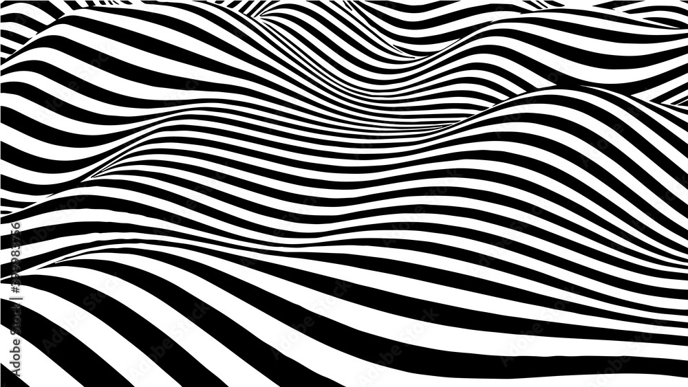 Poster black and white abstract wave. optical illusion. twisted vector illustration.