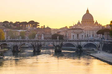Naklejka premium Tiber River, Saint Pietro Basilica, Vatican City, Rome, Italy, Europe