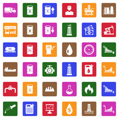Oil Icons. White Flat Design In Square. Vector Illustration.