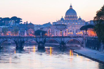 Fototapeta na wymiar Tiber River, Saint Pietro Basilica, Vatican City, Rome, Italy, Europe