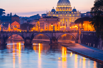 Fototapeta na wymiar Tiber River, Saint Pietro Basilica, Vatican City, Rome, Italy, Europe