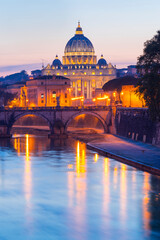 Fototapeta premium Tiber River, Saint Pietro Basilica, Vatican City, Rome, Italy, Europe